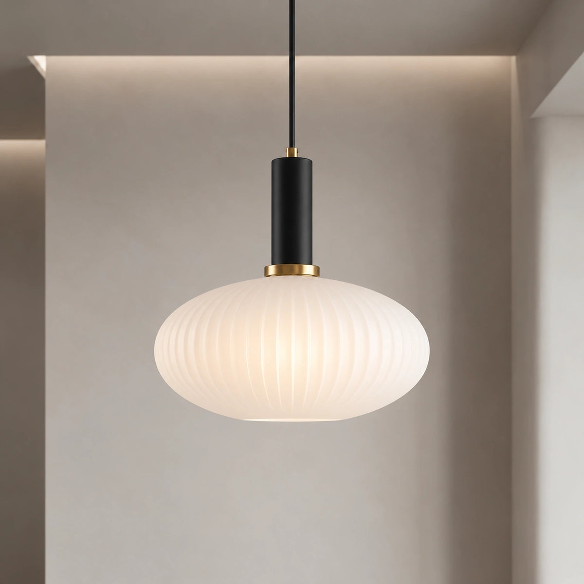 Ribbed Glass Pendant Light with Adjustable Cord