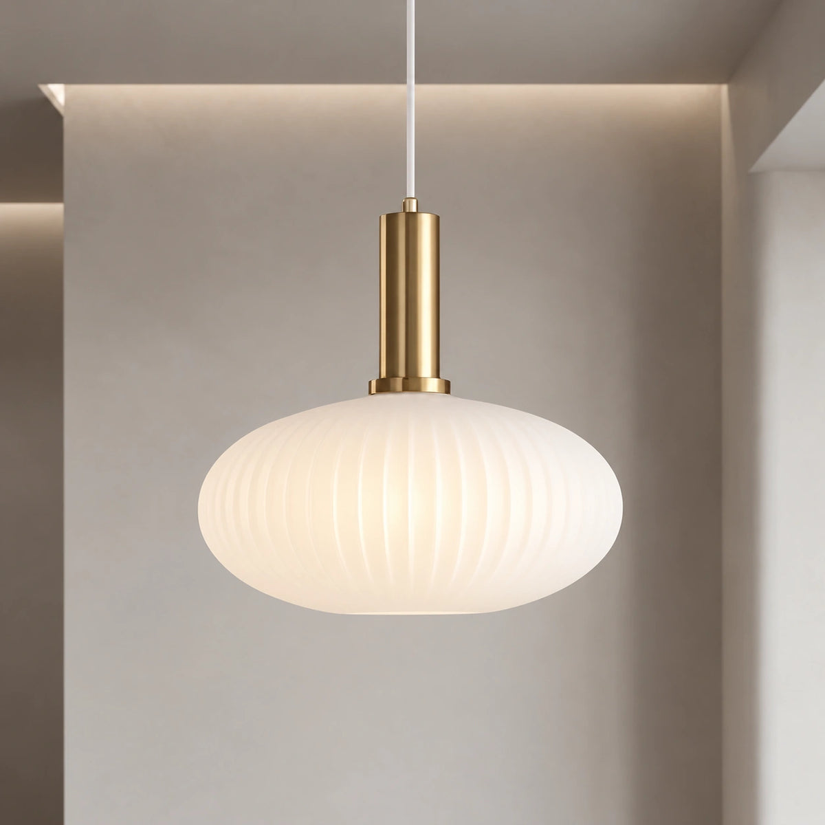 Ribbed Glass Pendant Light with Adjustable Cord