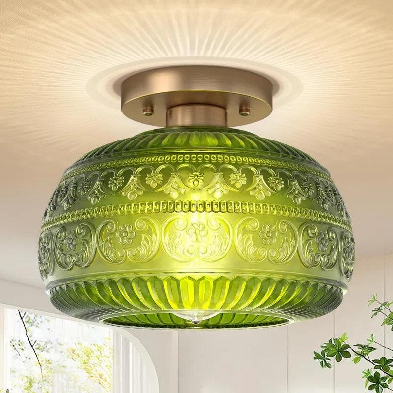 Patterned Glass Semi-Flush Ceiling Light