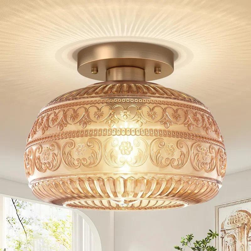 Patterned Glass Semi-Flush Ceiling Light