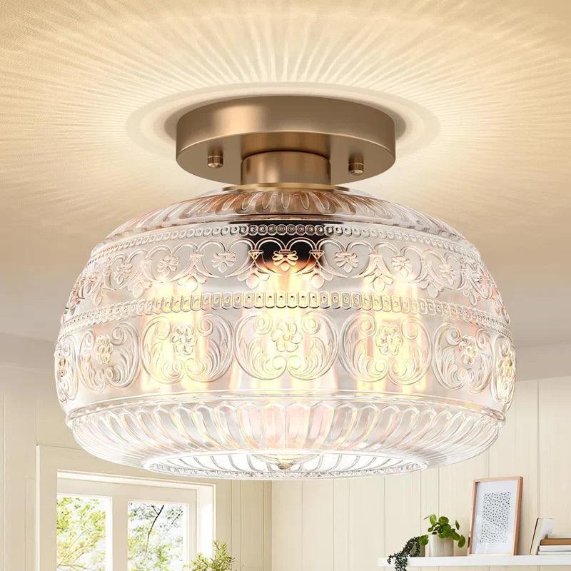 Patterned Glass Semi-Flush Ceiling Light