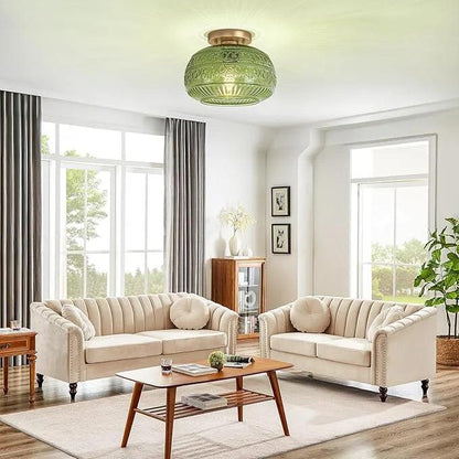 Patterned Glass Semi-Flush Ceiling Light