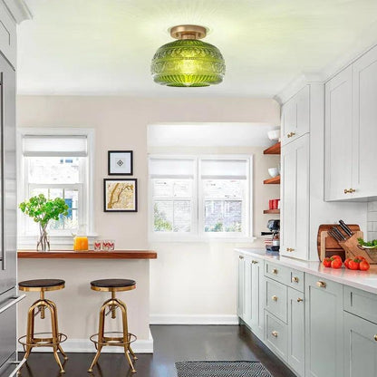 Patterned Glass Semi-Flush Ceiling Light