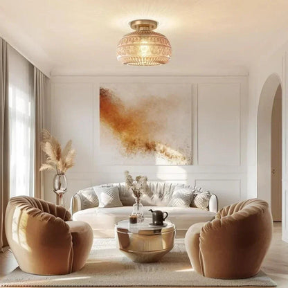 Patterned Glass Semi-Flush Ceiling Light