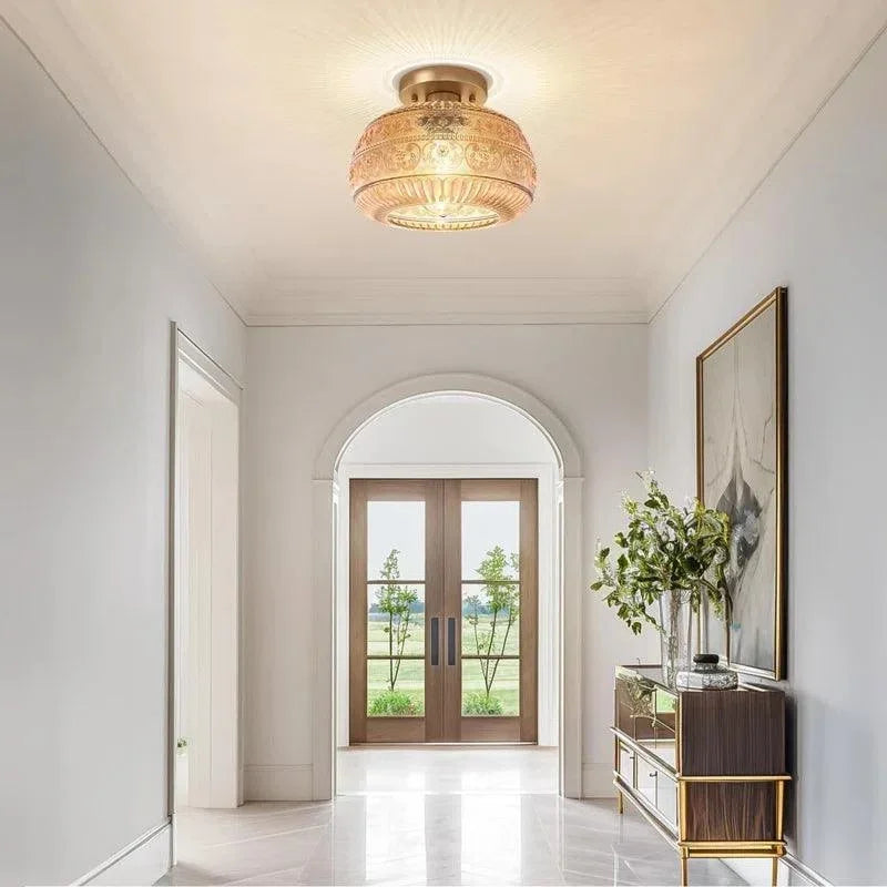 Patterned Glass Semi-Flush Ceiling Light