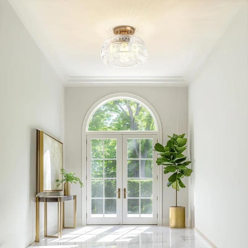 Patterned Glass Semi-Flush Ceiling Light