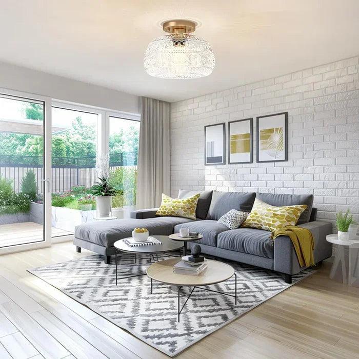Patterned Glass Semi-Flush Ceiling Light