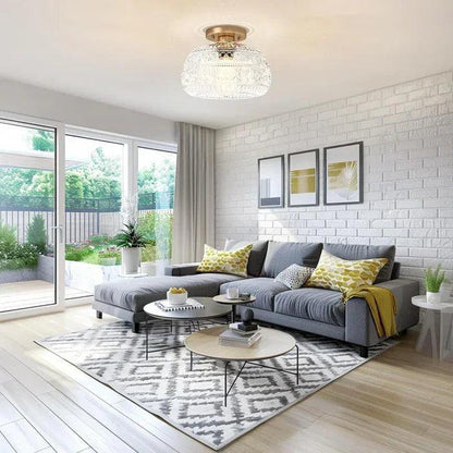 Patterned Glass Semi-Flush Ceiling Light