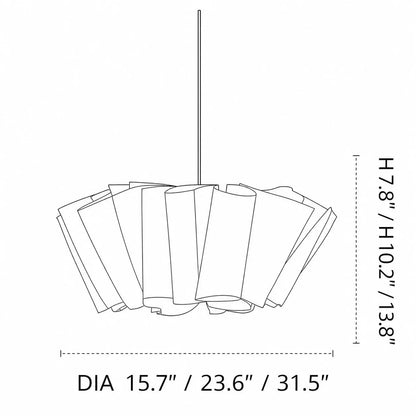 Pleated fabric pendant size diagram for 40cm 60cm and 80cm models