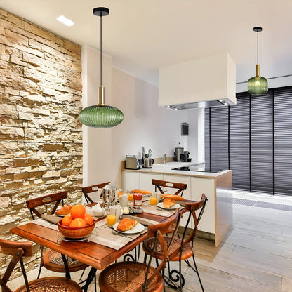 Ribbed Glass Pendant Light with Adjustable Cord