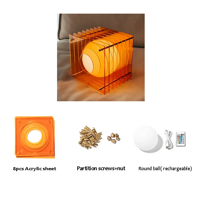 Rechargeable cube table lamp components with USB cable and remote control