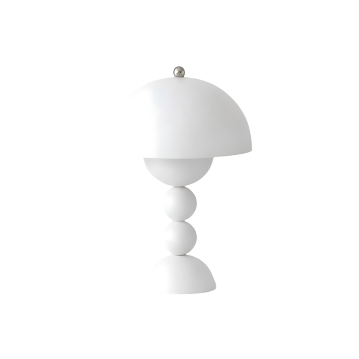 White dome table lamp with sculptural stacked sphere base
