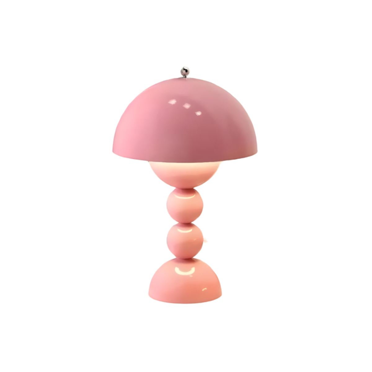 Pink dome table lamp with sculptural stacked sphere base