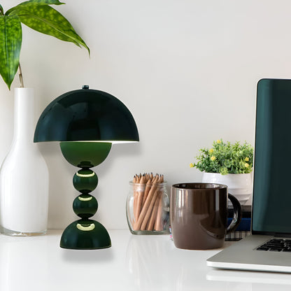 Green dome table lamp with sculptural stacked sphere base