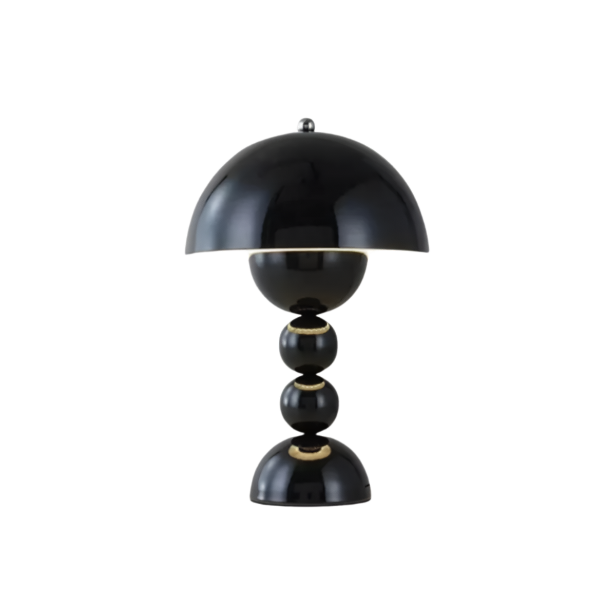 Black dome table lamp with sculptural stacked sphere base