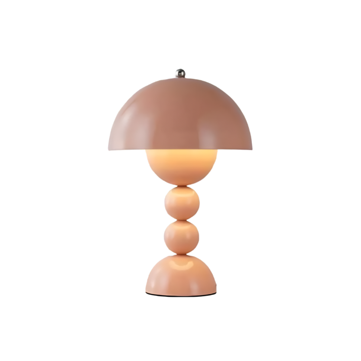 Pink dome table lamp with sculptural stacked sphere base