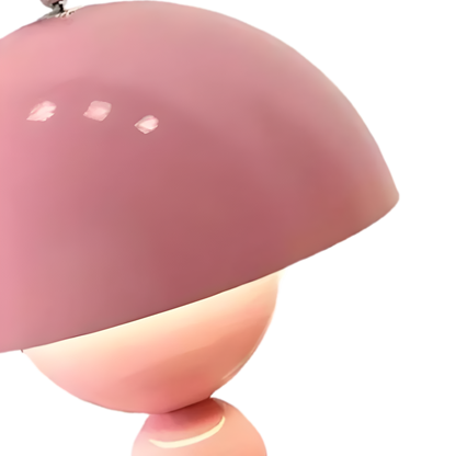 Pink dome table lamp with sculptural stacked sphere base