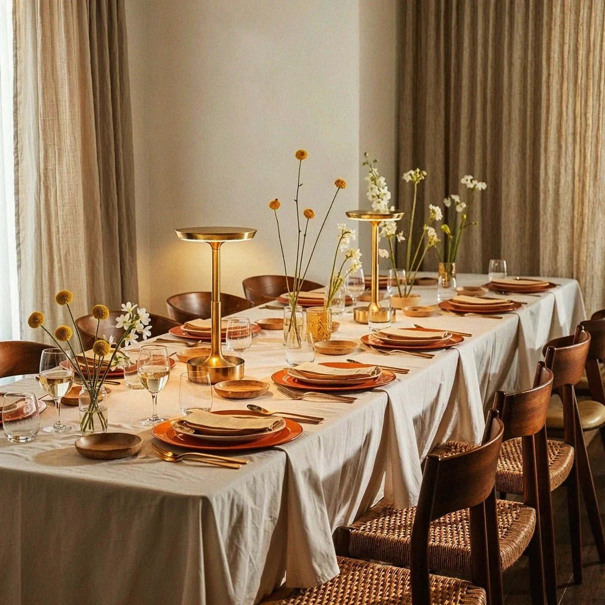 Rechargeable LED table lamps decorating a dining table