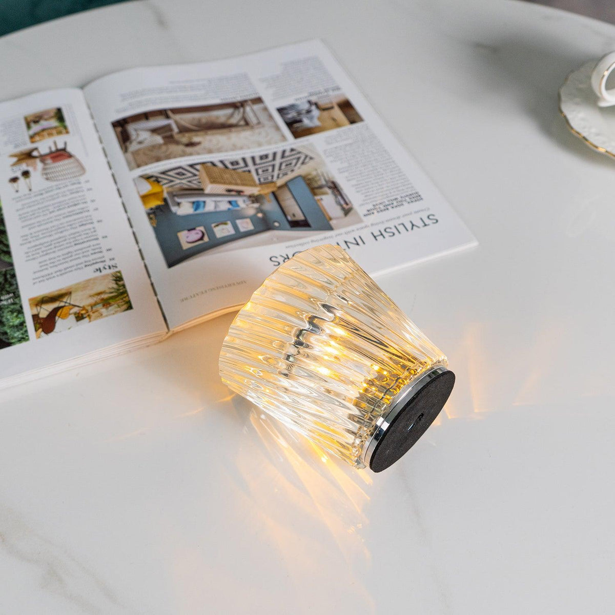 Mini faceted crystal glass table lamp with warm ambient glow 14