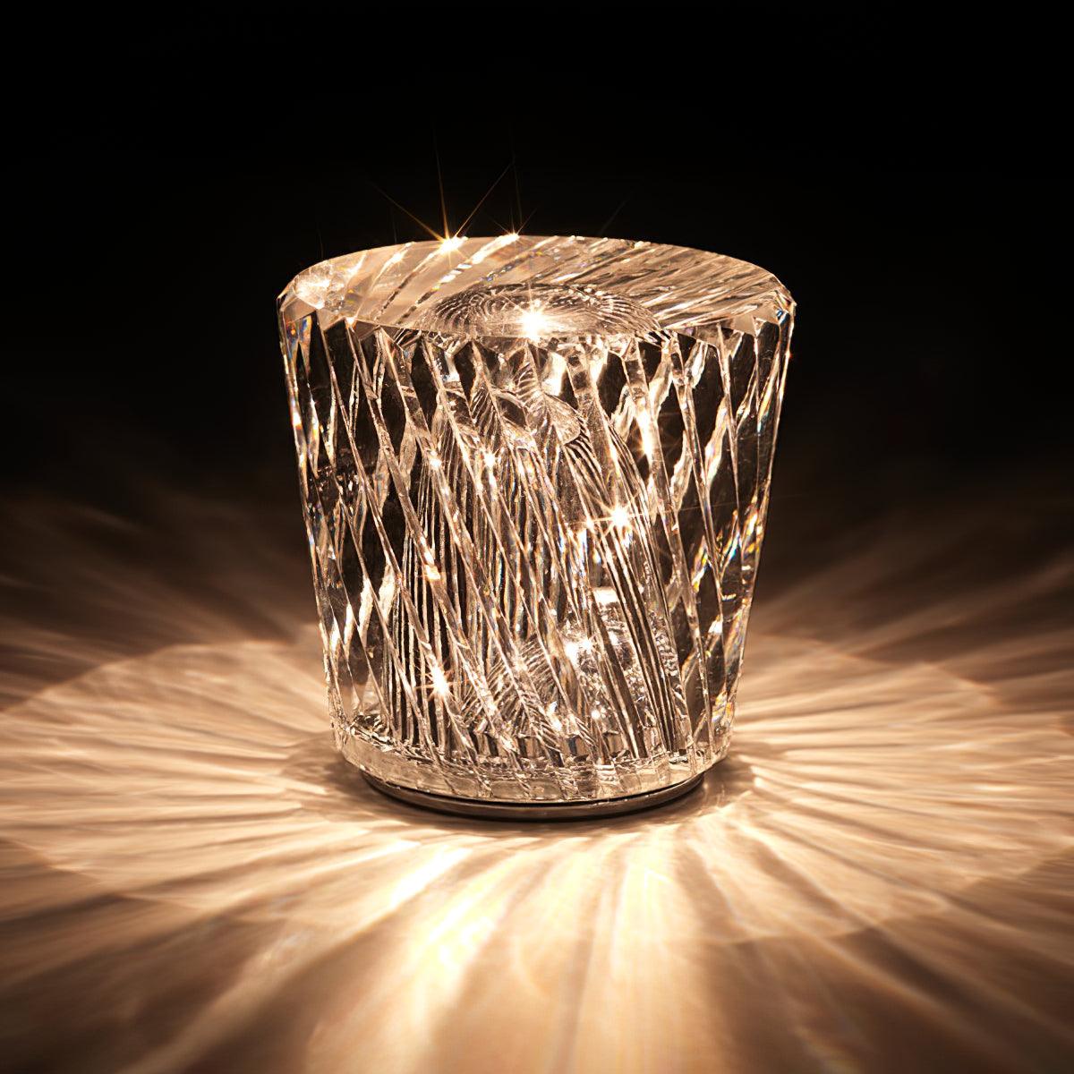 Mini faceted crystal glass table lamp with warm ambient glow 2