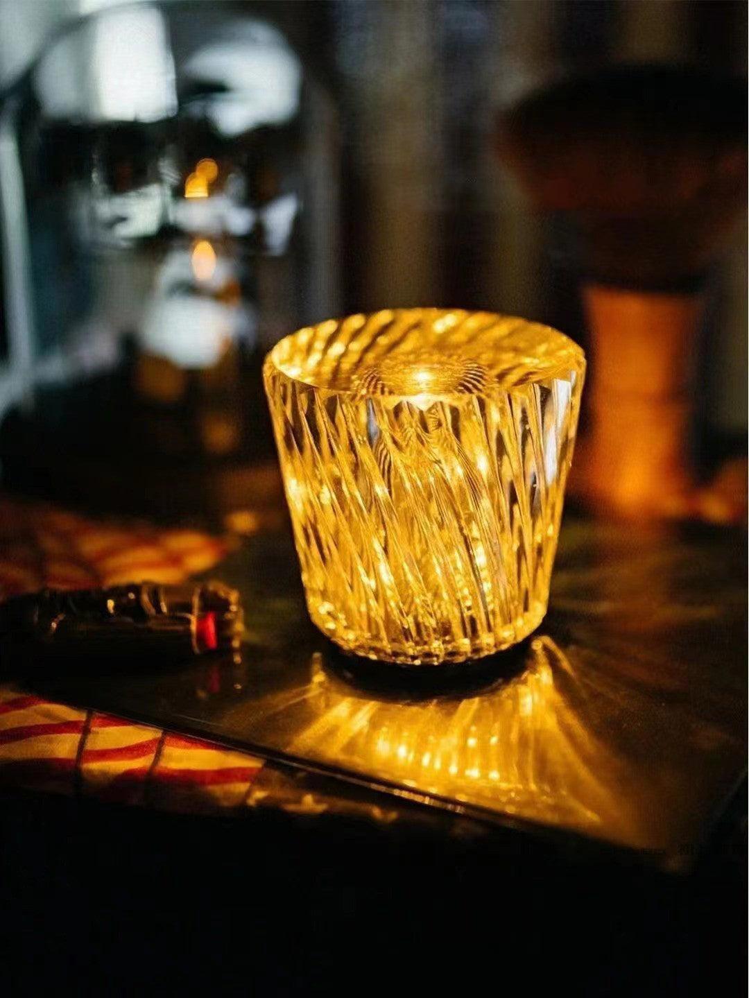 Mini faceted crystal glass table lamp with warm ambient glow 29