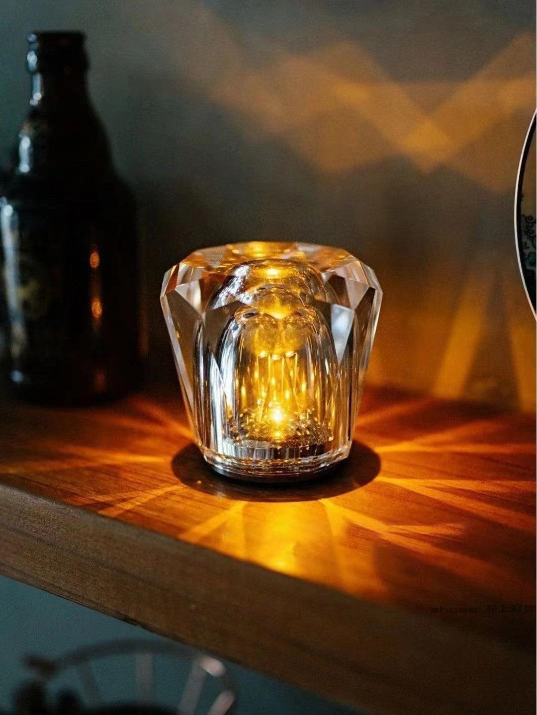Mini faceted crystal glass table lamp with warm ambient glow 37