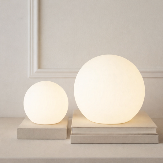Round moon-style LED lamps with soft white illumination