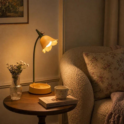 Yellow flower lamp in a reading corner