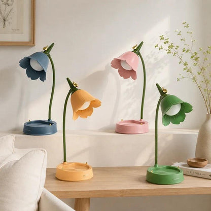 Blue, yellow, pink and green flower desk lamps