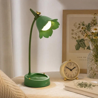 Green petal shade lamp with circular tray base