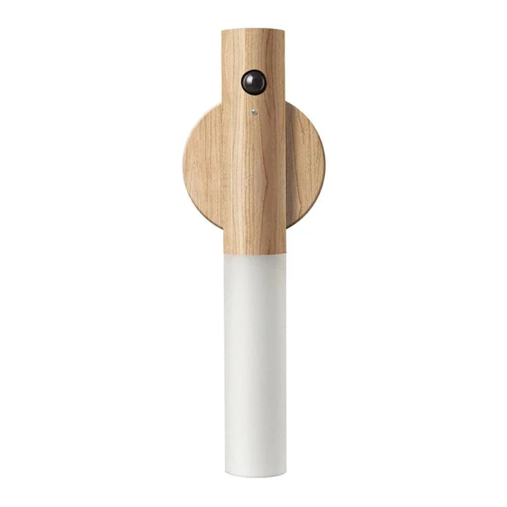 Light brown wood-look wall light on white background