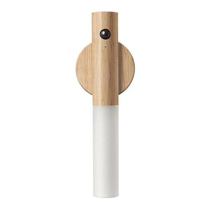 Light brown wood-look wall light on white background