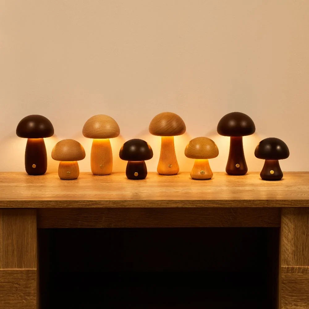 Rechargeable Wooden Mushroom Table Lamp