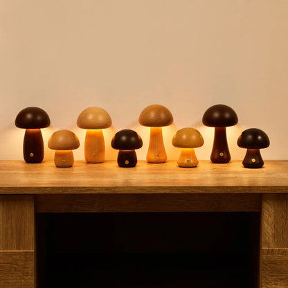 Rechargeable Wooden Mushroom Table Lamp