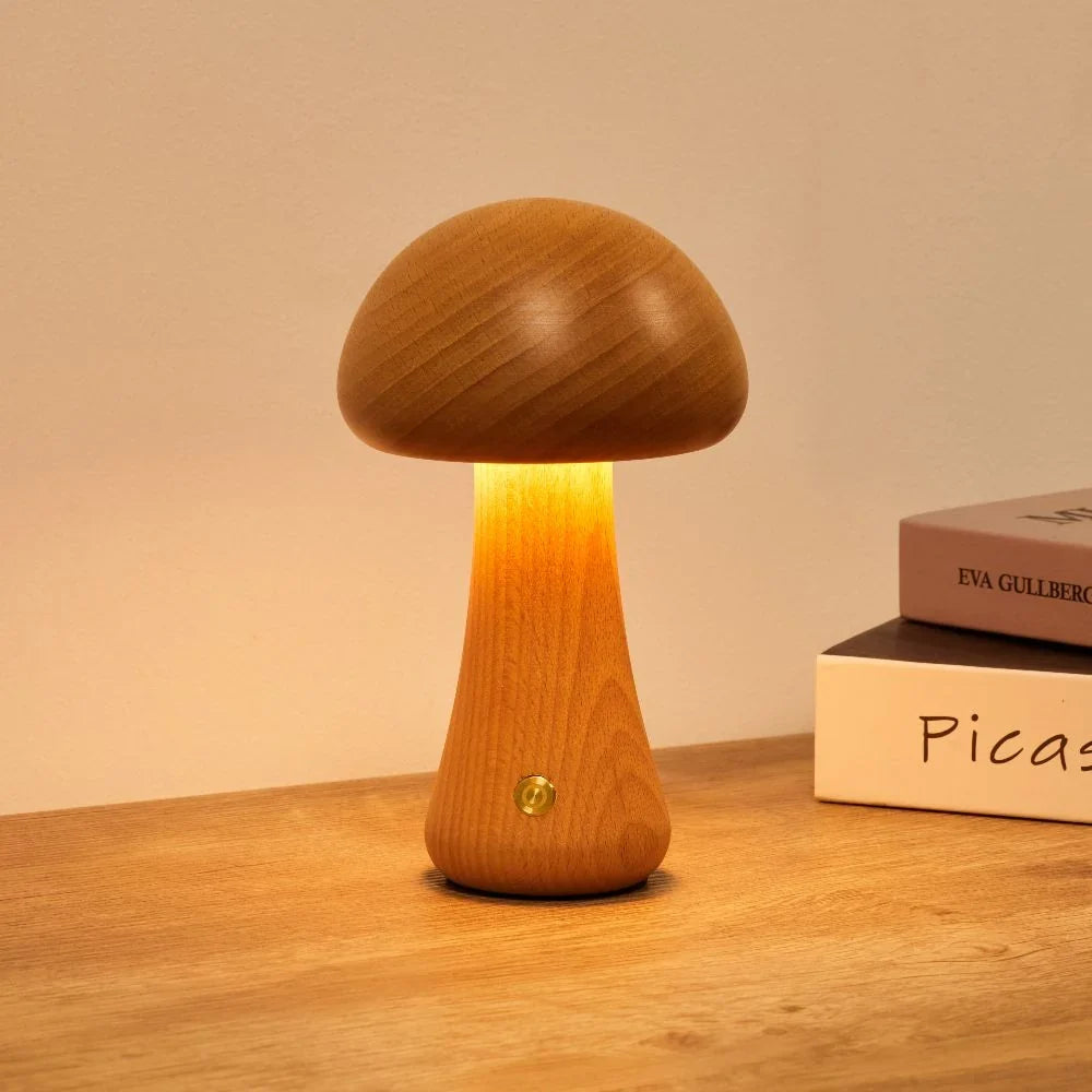 Rechargeable Wooden Mushroom Table Lamp