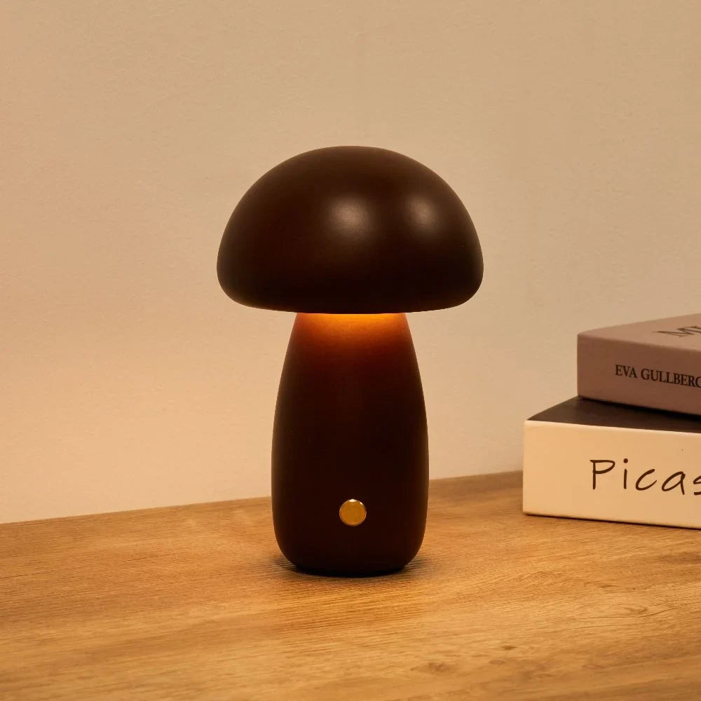 Rechargeable Wooden Mushroom Table Lamp