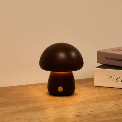 Rechargeable Wooden Mushroom Table Lamp