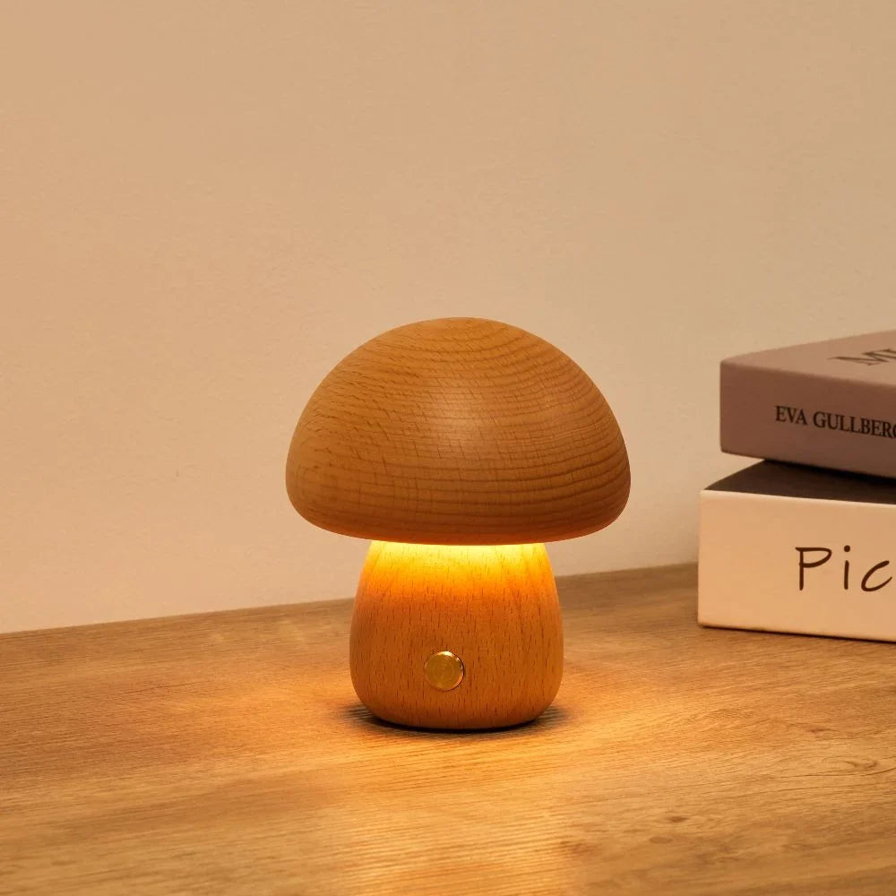 Rechargeable Wooden Mushroom Table Lamp