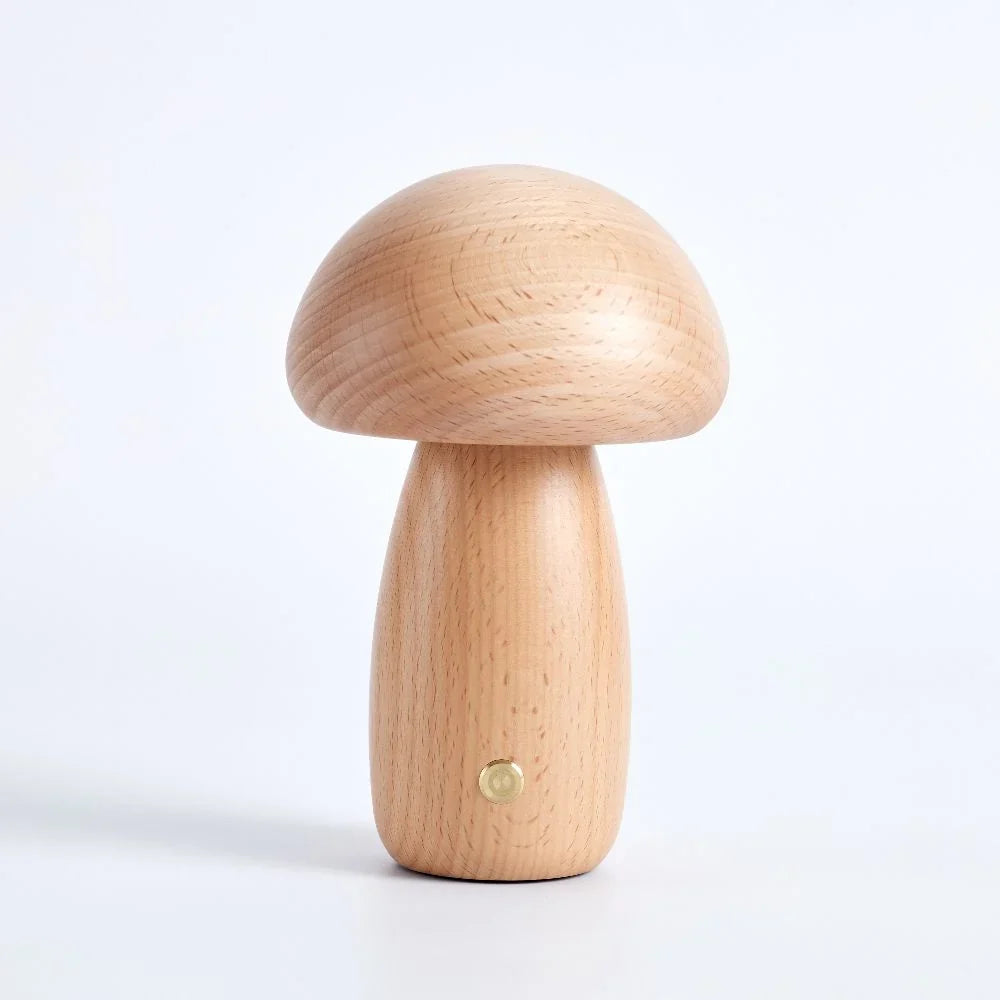 Rechargeable Wooden Mushroom Table Lamp