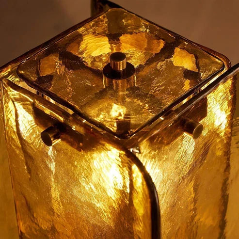 Top view of textured amber glass lamp shade