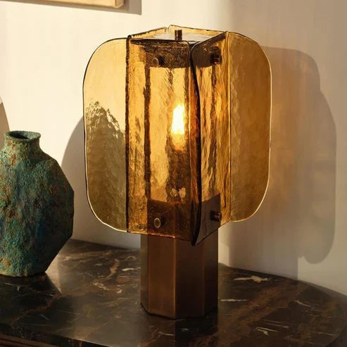 Amber glass table lamp with warm illumination