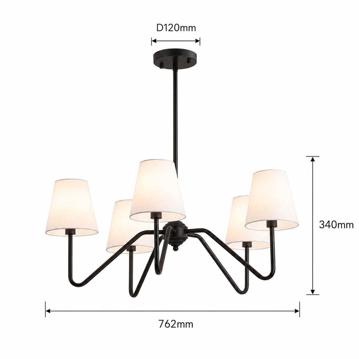 Black 5-light retro industrial chandelier dimensions