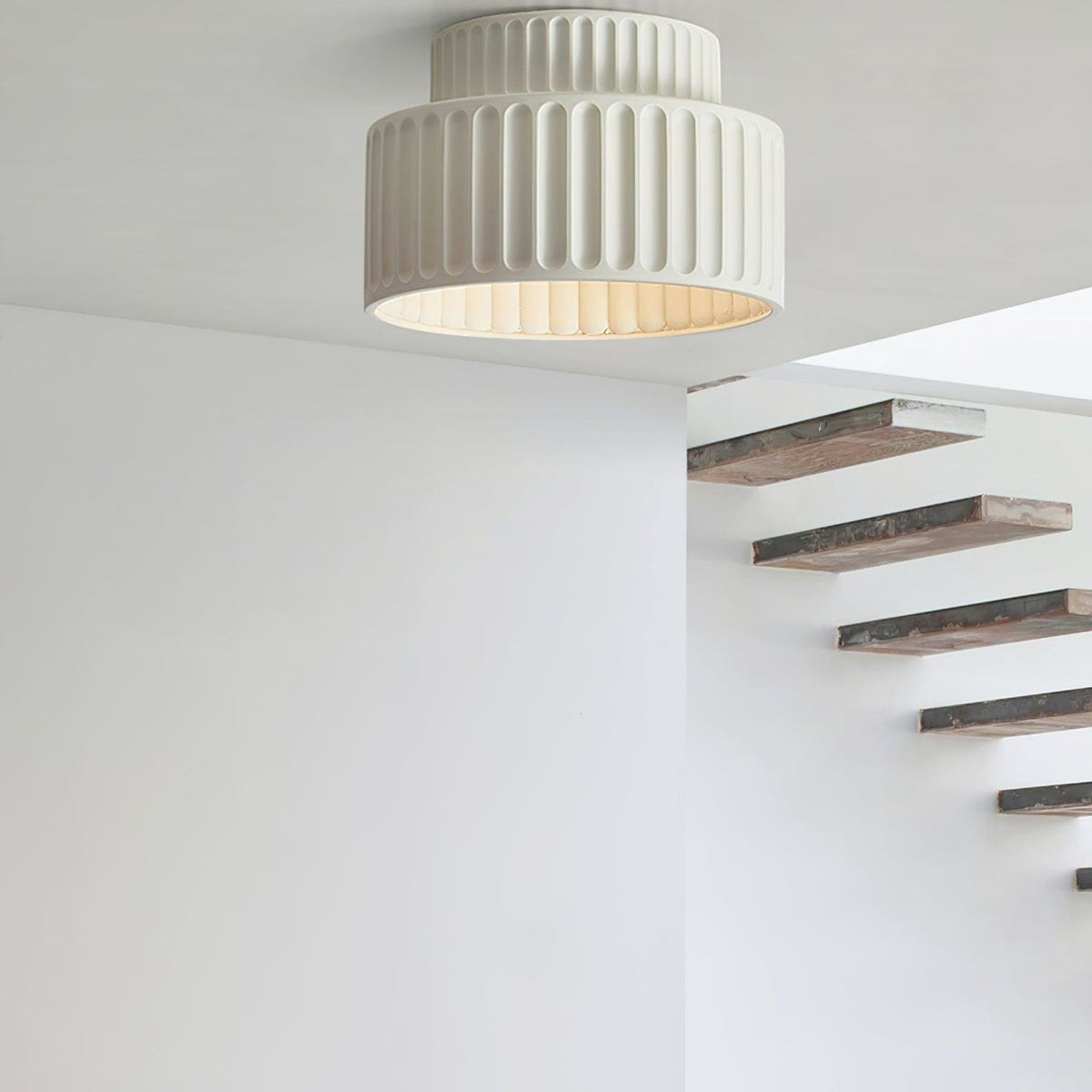 Ribbed Resin Semi-Flush Ceiling Light