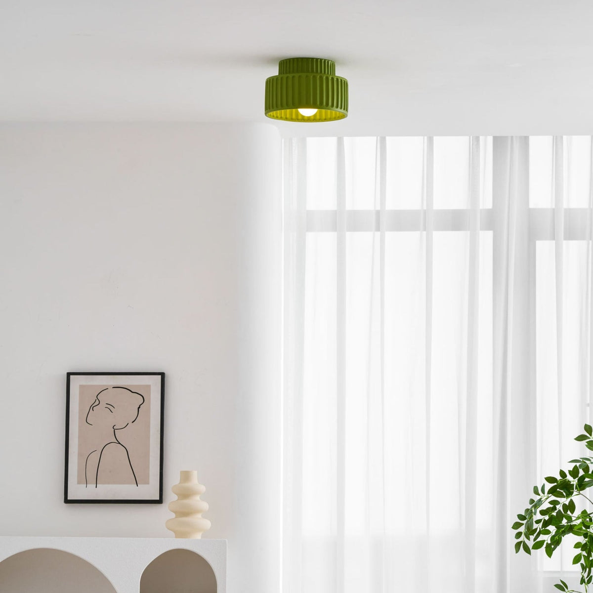 Ribbed Resin Semi-Flush Ceiling Light