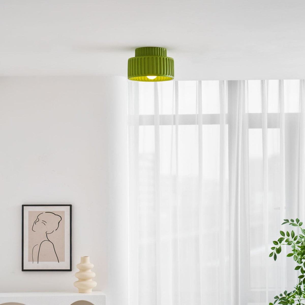Ribbed Resin Semi-Flush Ceiling Light