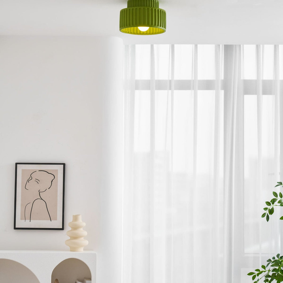 Ribbed Resin Semi-Flush Ceiling Light