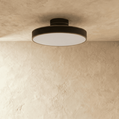 Large black iron ceiling light switched off