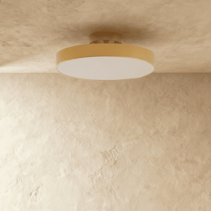 Large copper-coloured iron ceiling light switched off