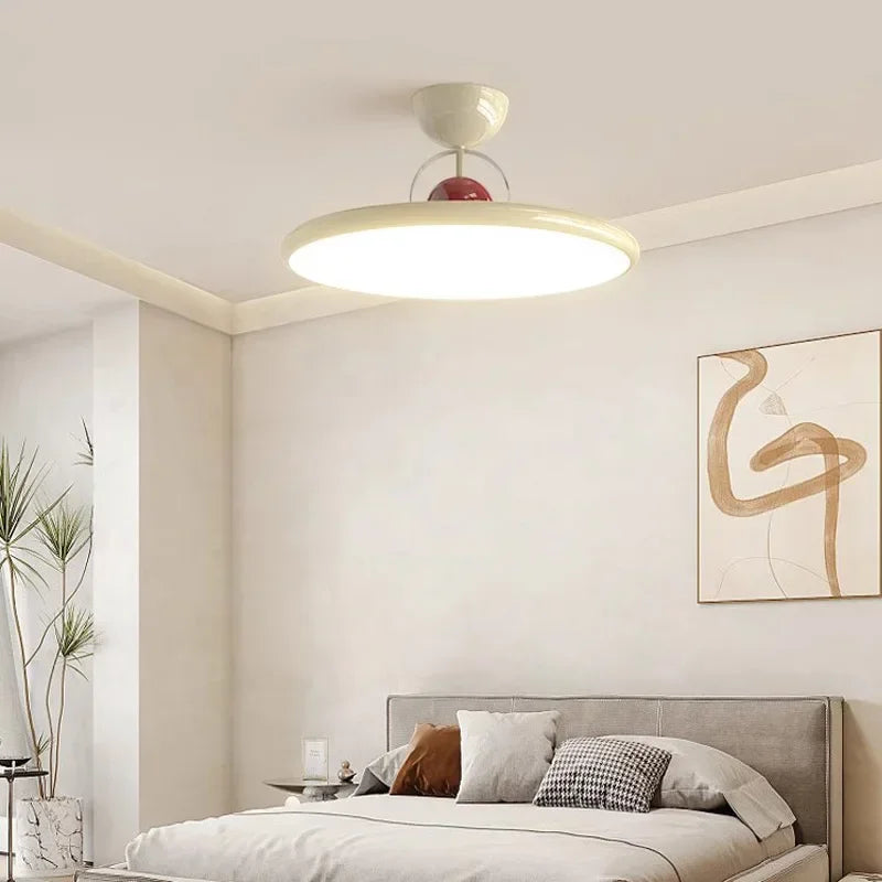 Beige round LED ceiling light in a living room