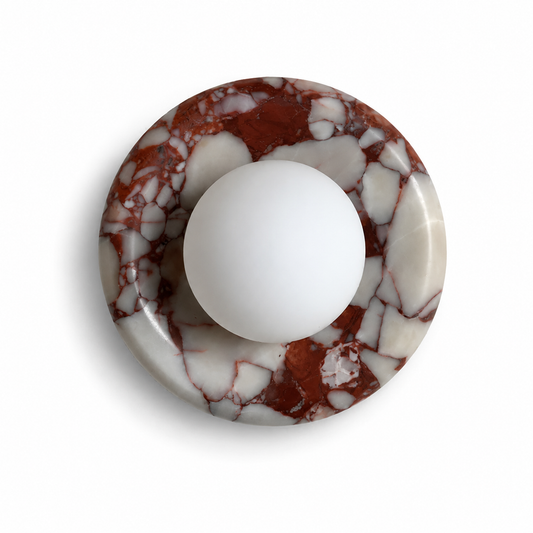 Red and white marble globe wall sconce